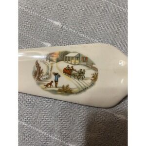 Vintage Currier and Ives Ceramic Pie/Cake Server Winter Scene and Sleigh Ride